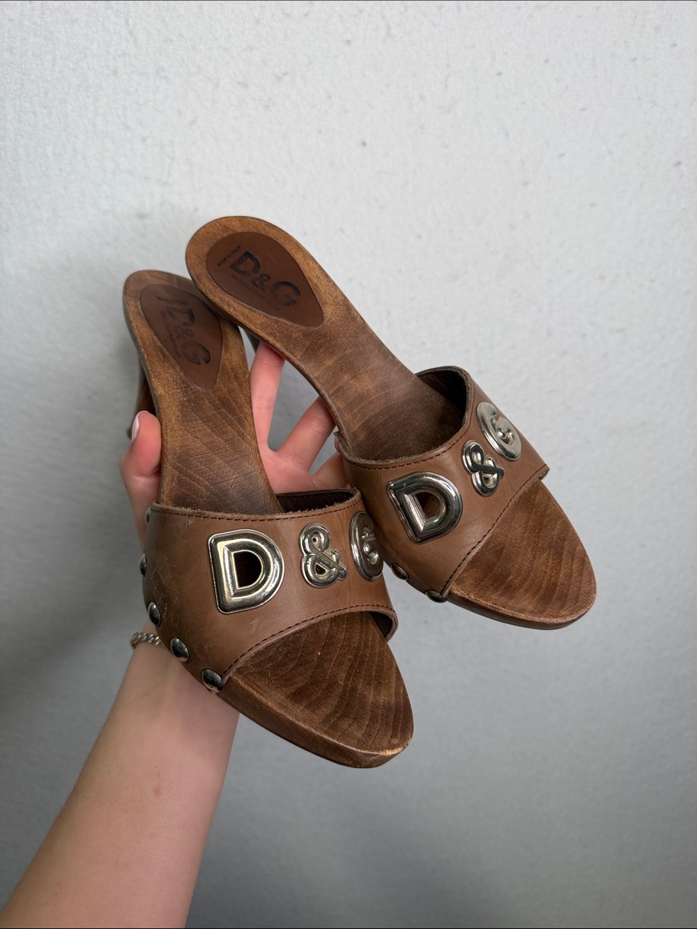 Vintage Dolce & Gabbana Signature Logo Wooden Mules